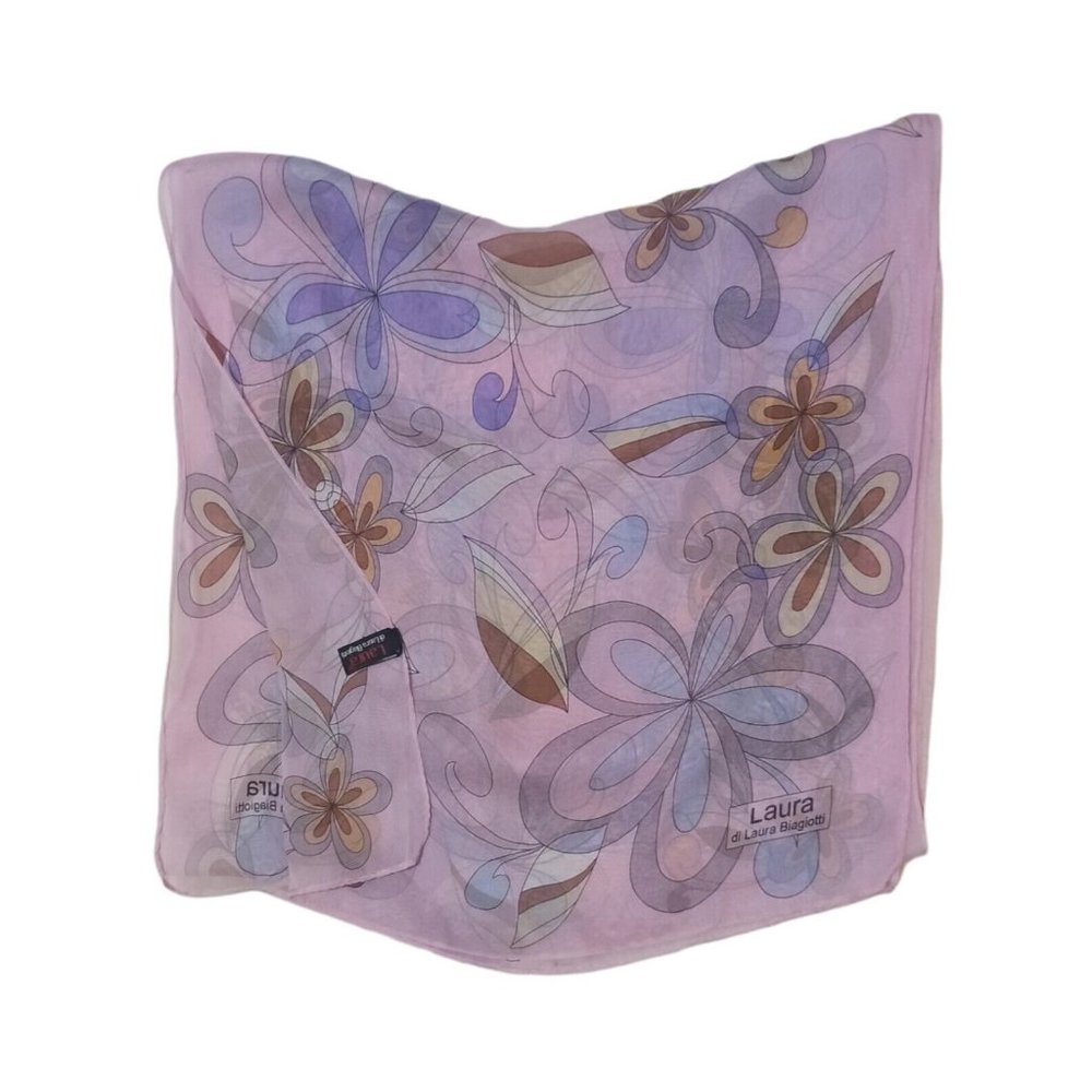 LAURA DI LAURA BIAGIOTTI Pink Floral Silk Scarf ITALY 61"/ 16” EC